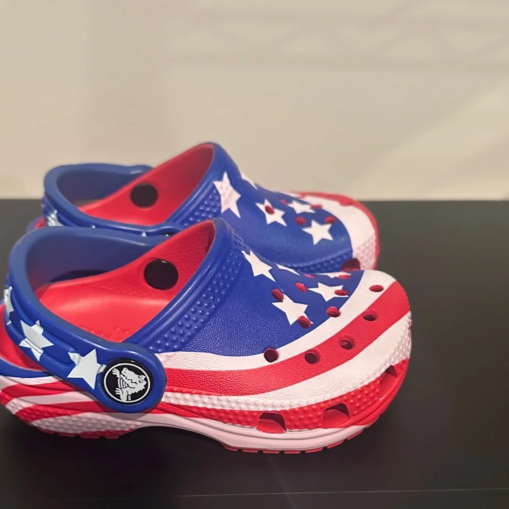 CROCS Kids' American Flag Water Clogs in Blue, Red, White